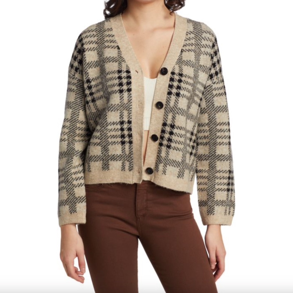 NWT $268 RAILS Reese Cropped Cardigan in Beige / Black - size Large and XL!